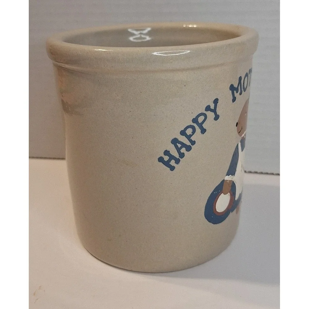 Vtg Robinson Ransbottom Happy Mother's Day Stoneware Crock Bunny Rabbit‎ Pottery